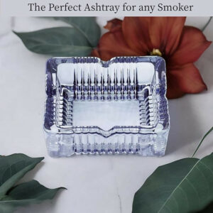 Premium Heavy Duty Crystal Glass Ashtray for Home, Office, or Outdoor Use – Classic Square Design with Deep Grooves and Elegant Cut Pattern – Ideal Gift for Smokers, Bars, and Lounge Decor