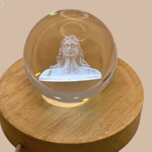 Premium 3D Adiyogi Shiva Crystal Ball LED Night Lamp with Wooden Base