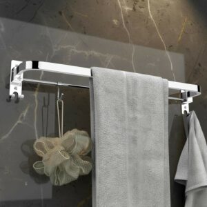 Premium Stainless Steel Folding Towel Rod with Hooks Wall Mounted Towel Holder