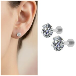 Silver Plated Round AD Solitaire Flat Back Stud Earrings