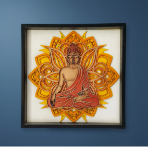 Handcrafted Wooden Buddha Wall Art Multi-Layer 3D Wall Frame Handmade Indian Artwork