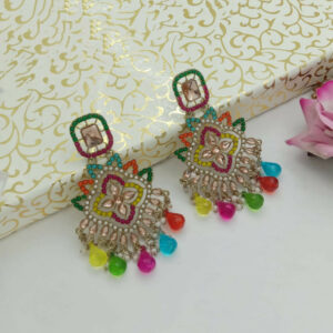 Intricate Gold-Toned Multi-Hue Floral Earrings for Party Wear