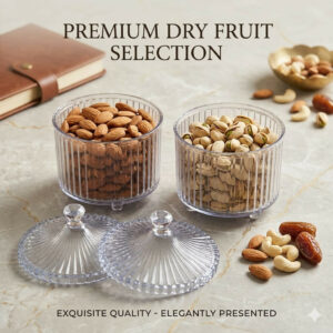 Diamond Crystal Cut 500ml Dry Fruit Jar Set of 2 | Food-Grade Premium Plastic Airtight Containers with Royal Lid for Kitchen Storage, Gifting, and Home Decor (Clear/Transparent)