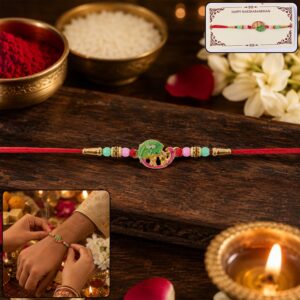 Mini Krishna with Peacock Leaf Designer Rakhi