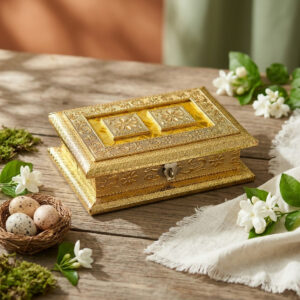 Handcrafted Golden Embossed Floral Design Metal Box
