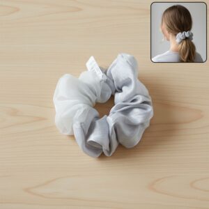Dual-Tone Satin & Mesh Fabric Hair Scrunchie (1 Pc)