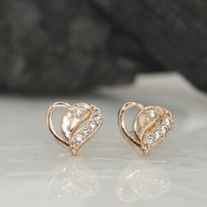 ose Gold Plated Heart & Diamond Stud Earrings for women and girls