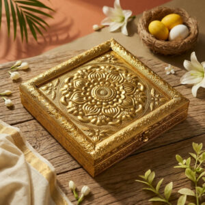 Handcrafted Golden Embossed Floral Mandala Design Metal Jewelry Box