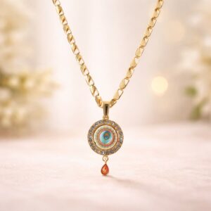 Gold Plated Evil Eye Pendant Necklace with Morpich Crystal Border