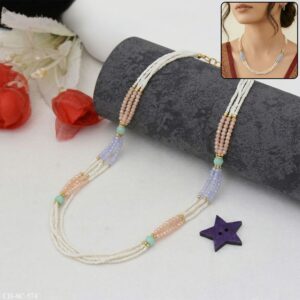 Stylish Multi-Layer Pearl Beaded Necklace with Pastel Peach, Lavender & Mint Accents
