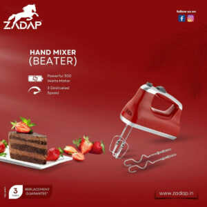 ZADAP 300W Electric Hand Mixer Beater with Dough Hooks & Stainless Steel Whisks for Cake, Cream & Baking