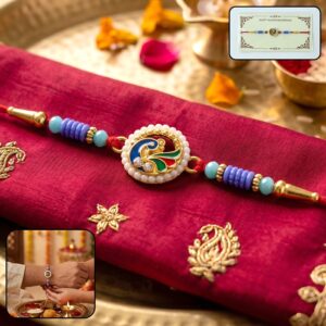 Peacock Pearl Frame Designer Rakhi