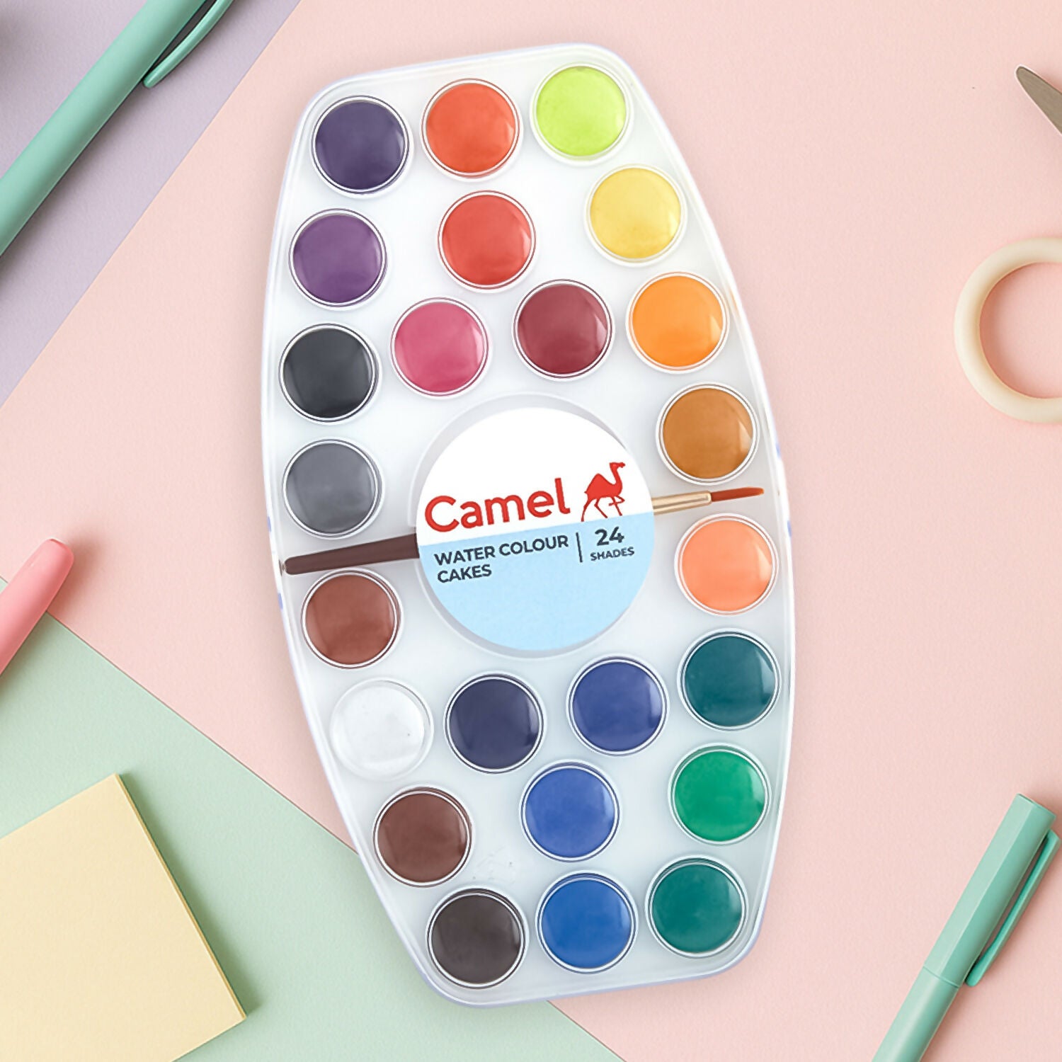 Camel Water Colour Cakes – 24 Shades Oval Palette with Brush