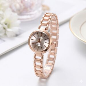Stylish Rose Gold Round Dial Bracelet Watch for Women Fashion Wrist Watch (1 Pc)