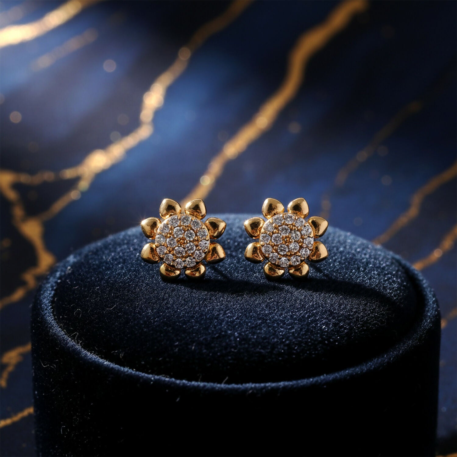 Floral Gold-Finish Stone Stud Earrings for Daily & Party Wear