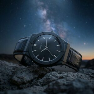 Premium Black Analog Wrist Watch with Classic Leather Strap for Men