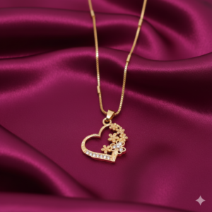 Gold-Plated AD Heart & Floral Pendant Necklace For women and girls