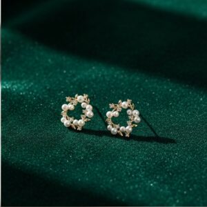 Romantic Golden Vine Pearl Studs – Timeless Floral Circle Earrings for Party Wear