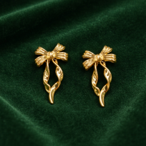 Elegant Gold Bow Drop Earrings for Women Stylish Designer Party Wear Jewelry