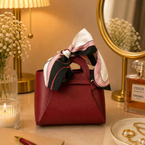 Mini Maroon Handbag with Printed Ribbon Bow for Women & Girls