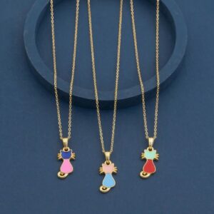 Cute Cat Gold Pendant Necklaces with Colorful Enamel Charm