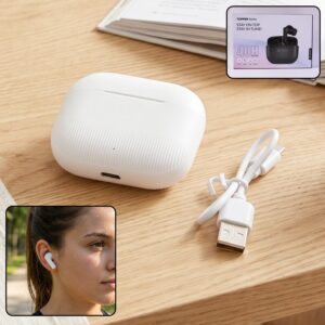 40H Playtime TWS Wireless Earbuds, White Bluetooth Earbuds with Charging Case