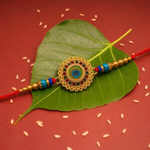 Traditional Flower Design Golden Rakhi