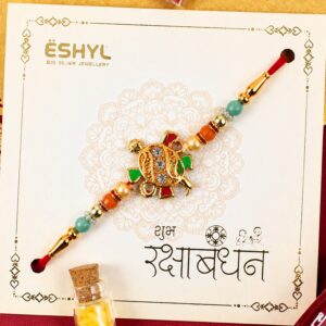 Tortoise Design Rakhi with Stones & Colorful Beads