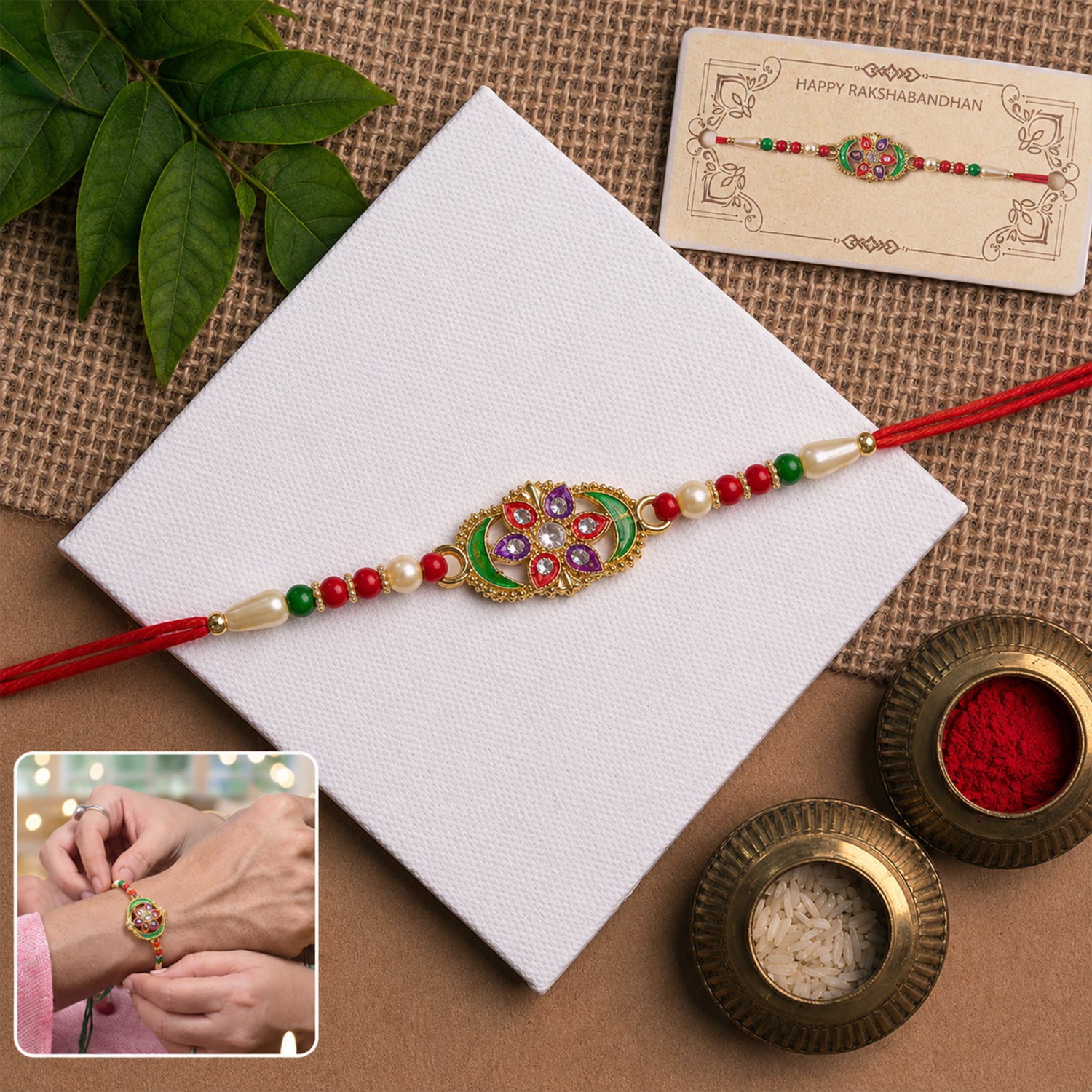 Premium Multicolor Stone Studded Designer Rakhi (1 Pc)