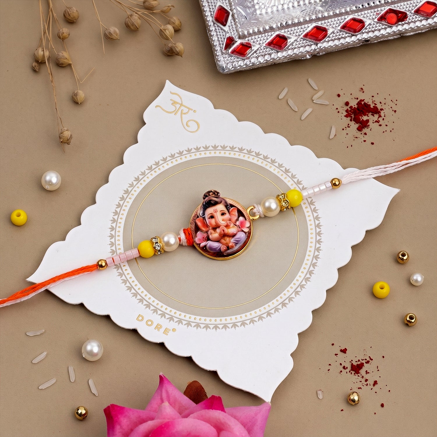 Ganesh Ji Premium Rakhi with Colorful Beads (1 Pc)