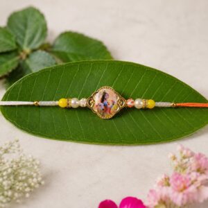 Elegant Designer Rakhi with Lord Krishna Photo (1 Pc)