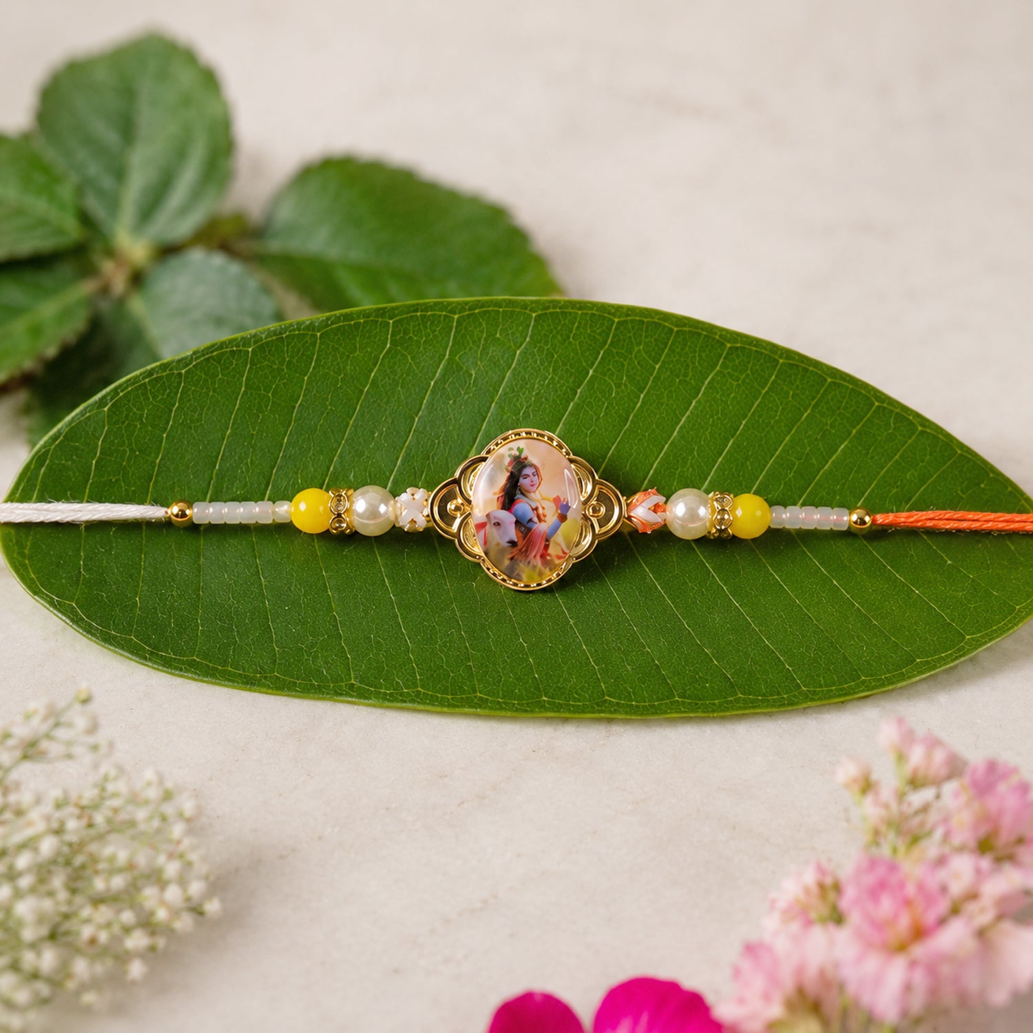 Elegant Designer Rakhi with Lord Krishna Photo (1 Pc)