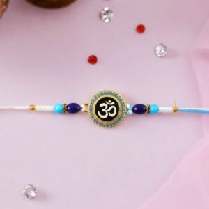 Om Designer Rakhi with Blue Beads (1 Pc)