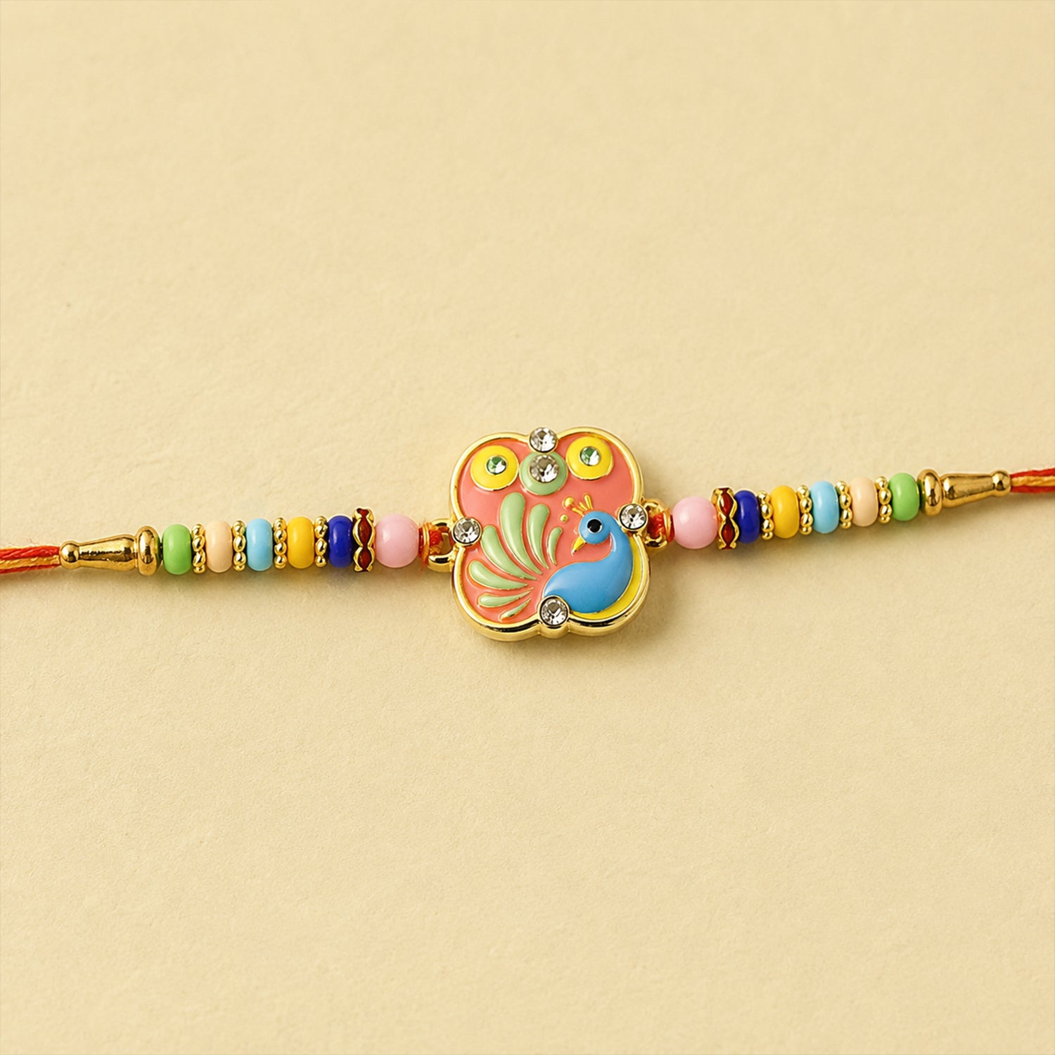 Peacock Design Designer Rakhi with Multicolor Beads (1 Pc)