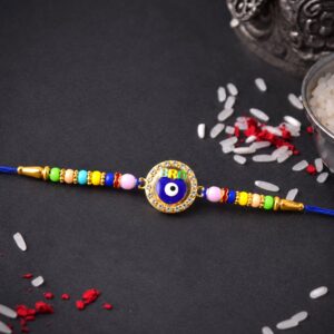 Evil Eye 'BRO' Designer Rakhi with Colorful Beads (1 Pc)