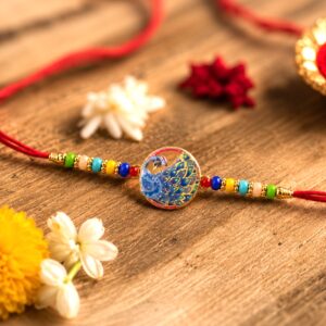 Peacock Design Designer Rakhi with Multicolor Beads (1 Pc)