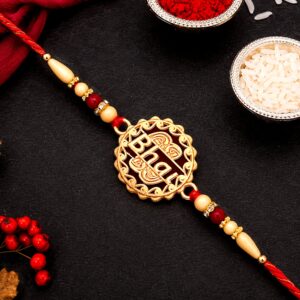 Golden “Bhai” Rakhi with Decorative Beads – Premium Rakhi for Brother