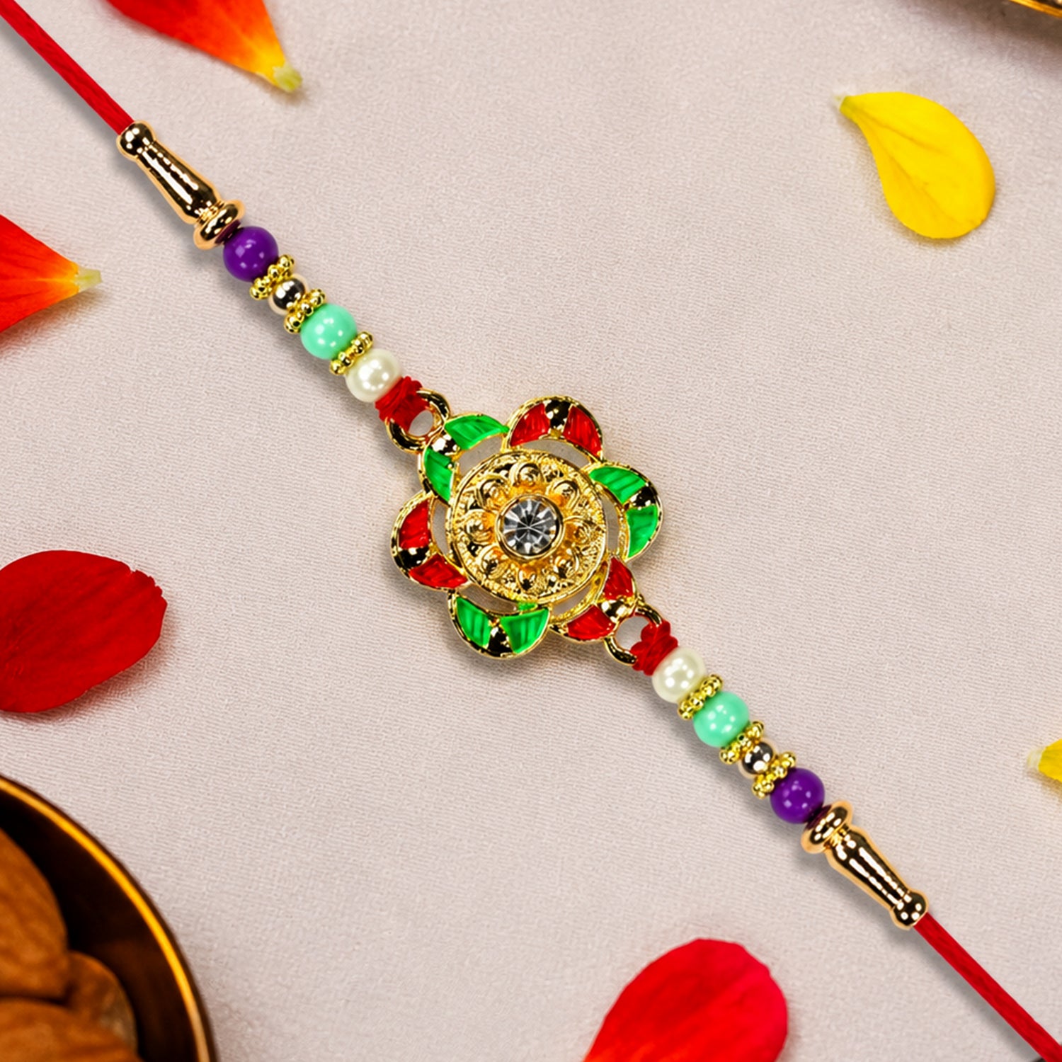 Gold-Plated Floral Rakhi