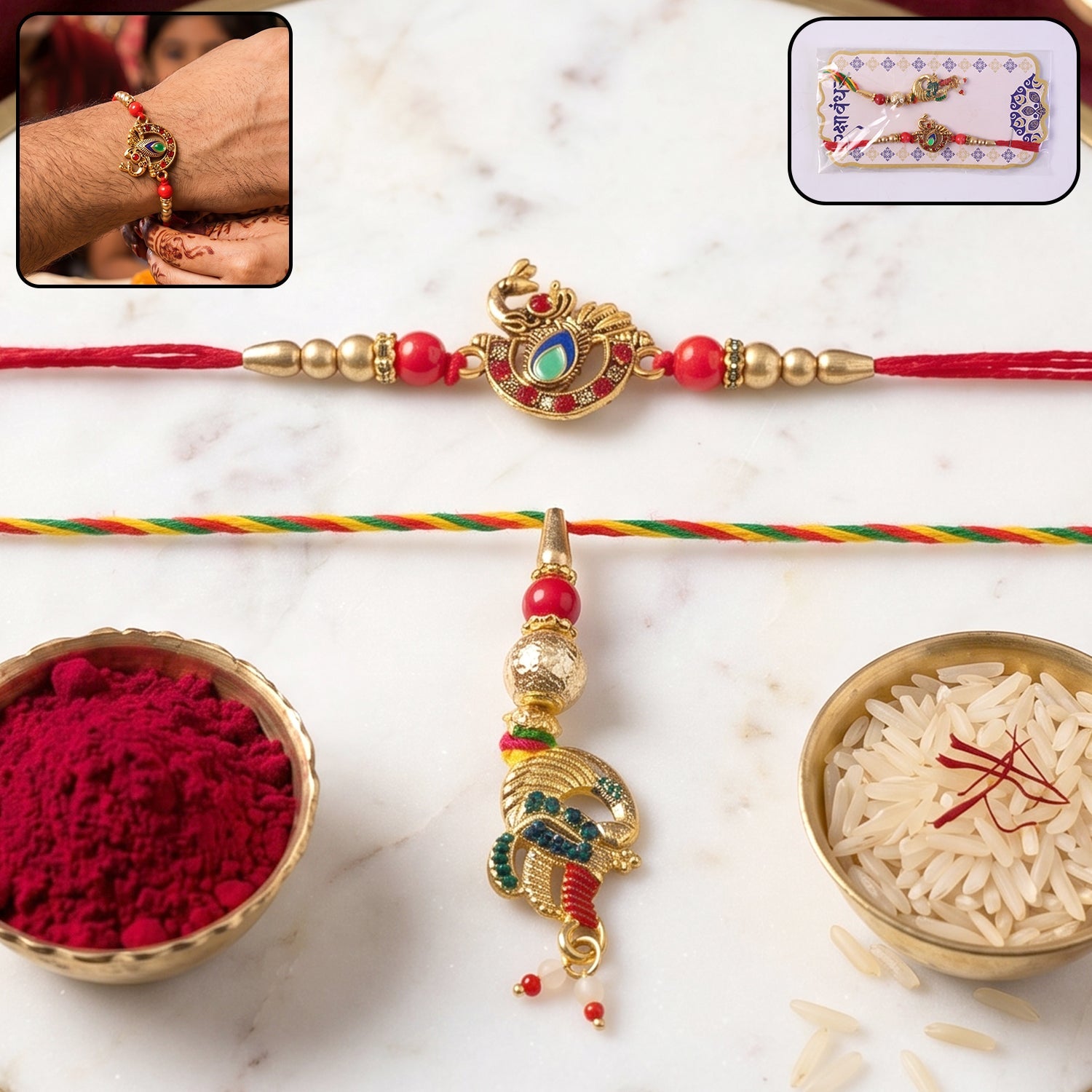 Peacock Latkan Bhabhi Rakhi with Pearl Beads