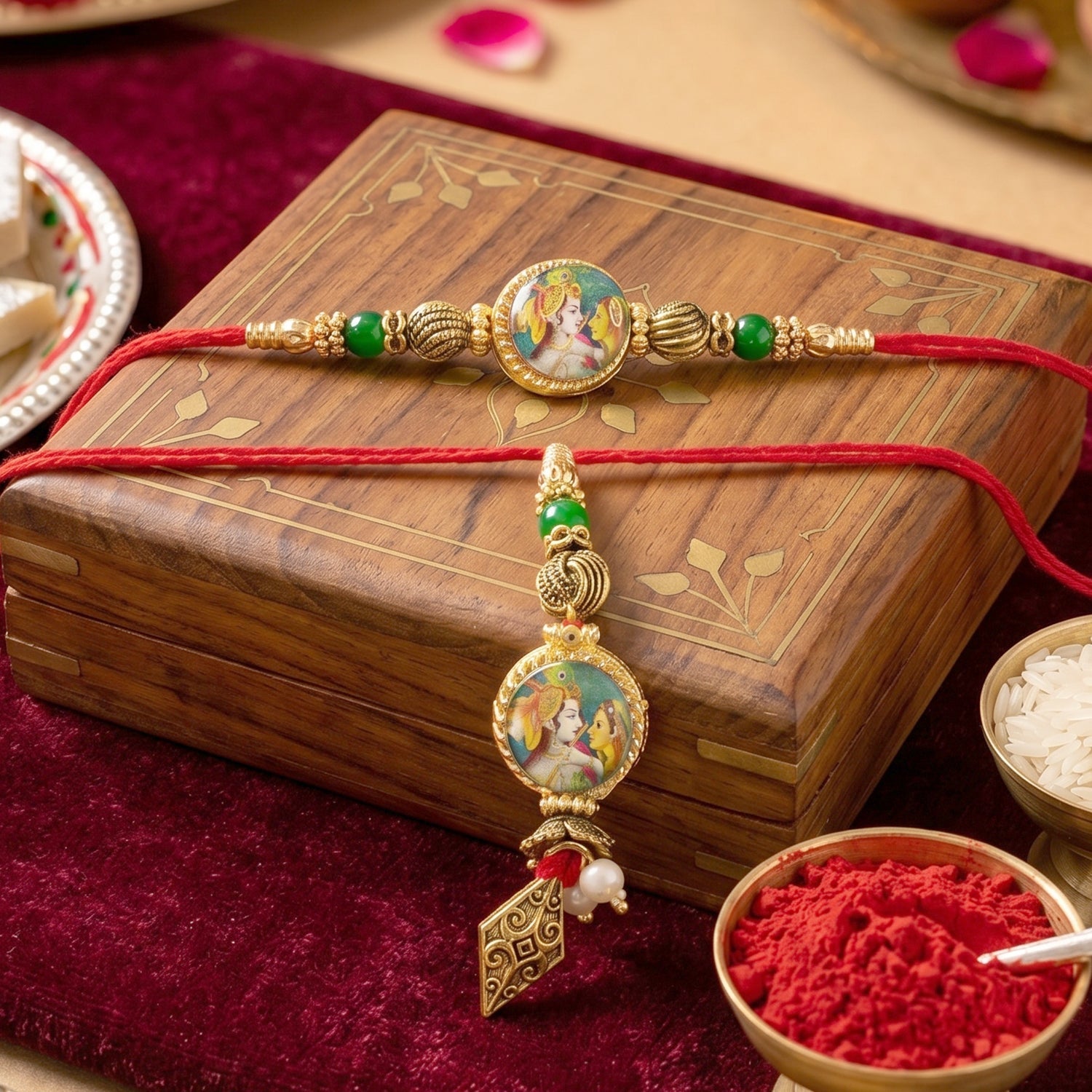 Peacock Charm Bhabhi Rakhi with Colorful Beads