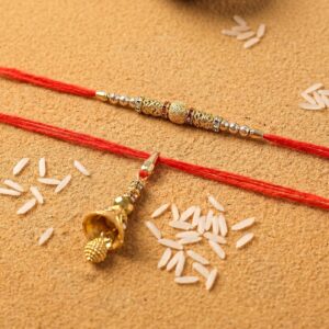 Sleek Golden Bhabhi Rakhi with Pearl Drop Latkan