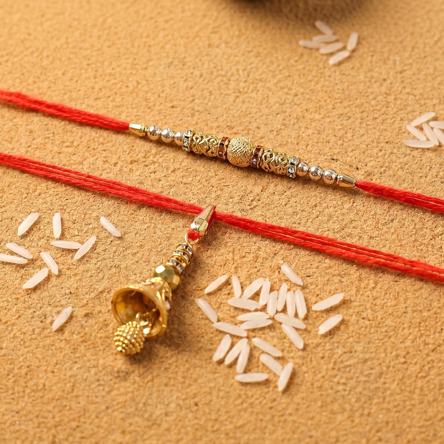 Sleek Golden Bhabhi Rakhi with Pearl Drop Latkan