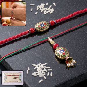 Colorful Meenakari Bhabhi Rakhi with Pearl Latkan