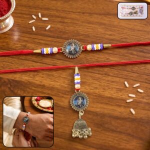 Oxidised Round Bhabhi Rakhi with Beads and Latkan