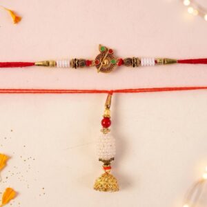 Pearl Peacock Bhabhi Rakhi with Golden Tassel