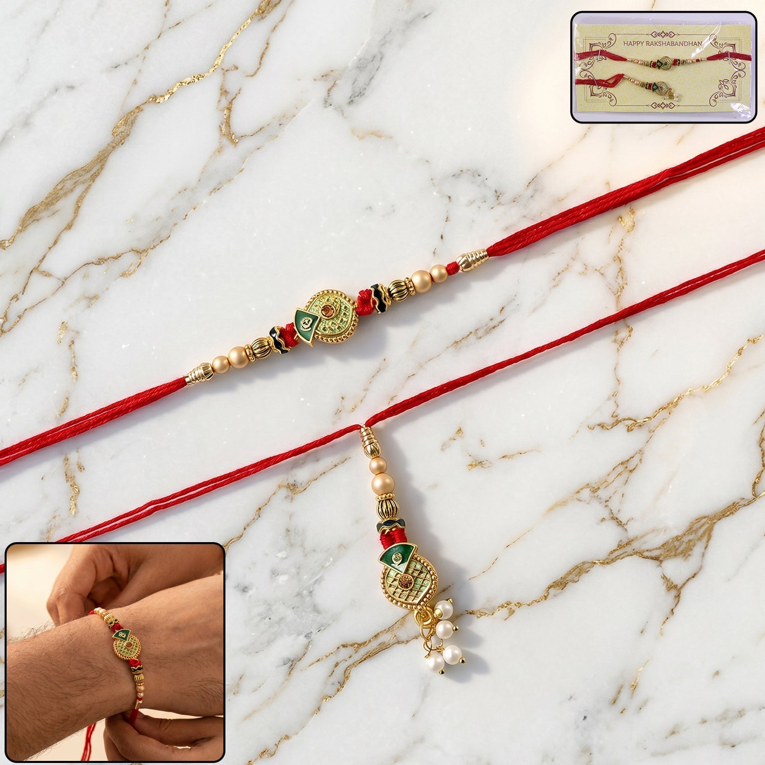 Floral Stone Bhabhi Rakhi with Pearl Latkan