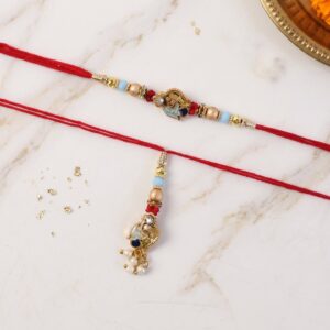 Pearl Bead Bhabhi Rakhi with Colorful Latkan