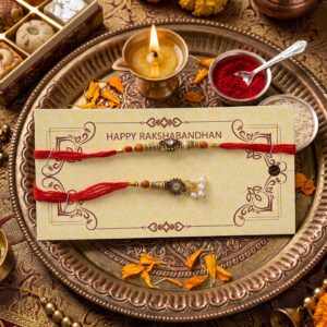 Antique Stone Bhabhi Rakhi with Pearl Beads