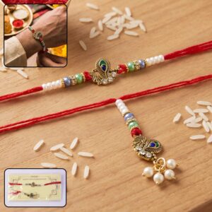 Pearl Cluster Bhabhi Rakhi with Peacock Charm