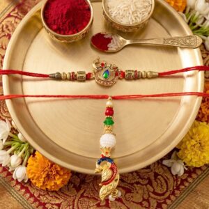 Peacock Kundan Bhabhi Rakhi with Pearl Latkan